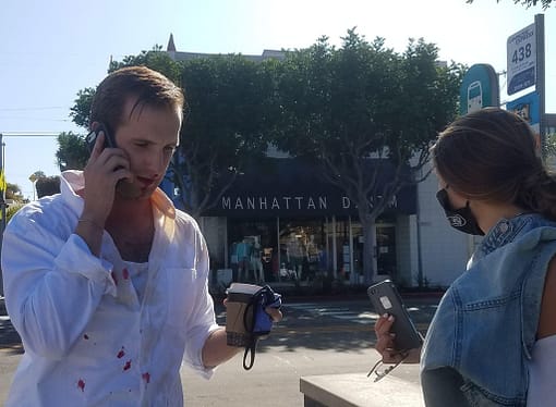 EXCLUSIVE: Anti-Trump Mask Nazis Throw Coffee on Man Eating Burrito; Beta Male Gets Knocked Out